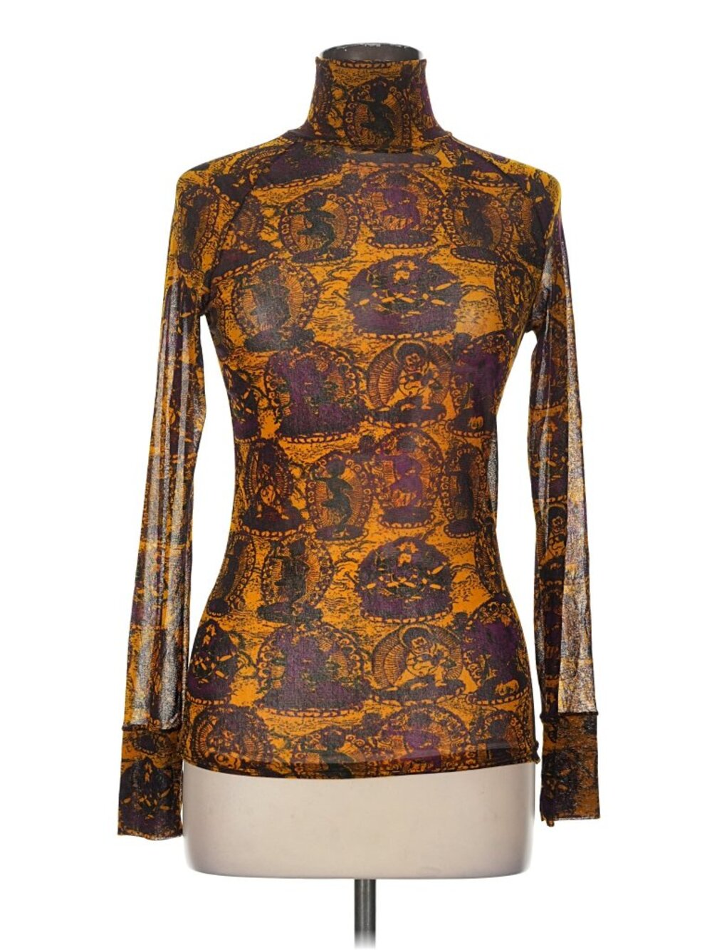 VIVIENNE TAM Bodhisattva Buddha Kuanyin Print Semi Sheer 1990s VINTAGE RARE BOHO